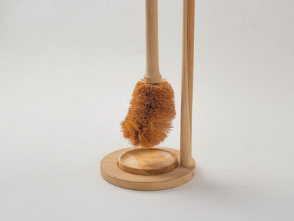 Teak Wooden Toilet Brush with Stand & Bowl