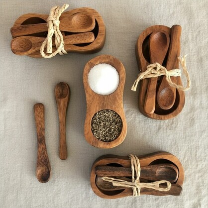 Acacia Condiment Set w Spoons