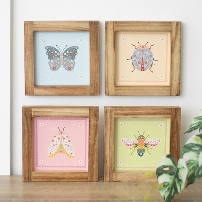 4 assorted Floral Bug Wooden Frames