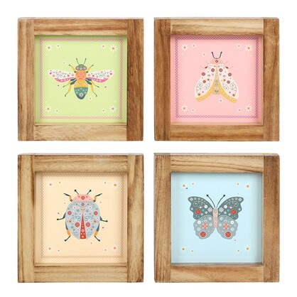 4 assorted Floral Bug Wooden Frames