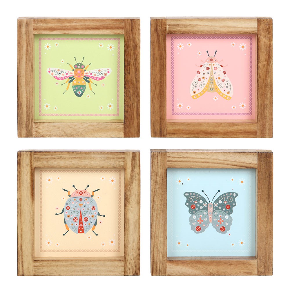 4 assorted Floral Bug Wooden Frames