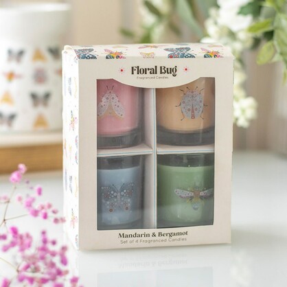 Set of 4 Floral Bug glass candles