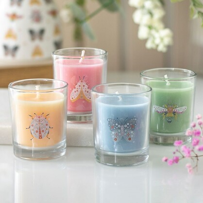 Set of 4 Floral Bug glass candles