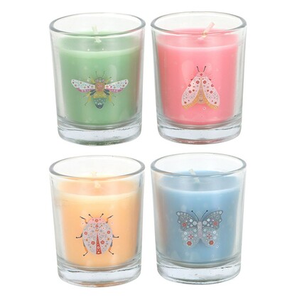 Set of 4 Floral Bug glass candles