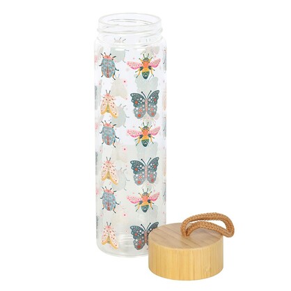 Floral Bug glass water bottle