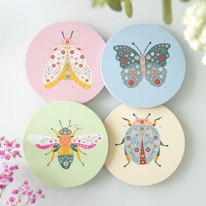 Set of 4 Floral Bug coasters