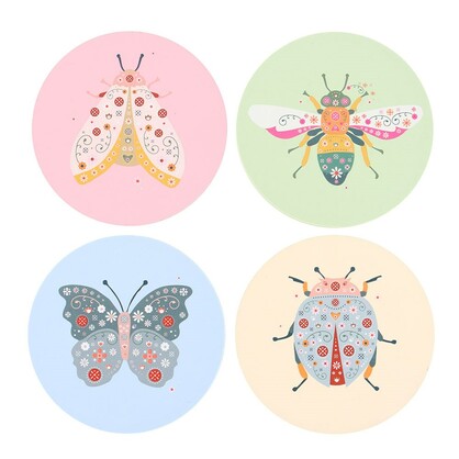 Set of 4 Floral Bug coasters