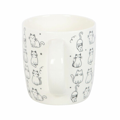 White Happy Cat Print Ceramic Mug