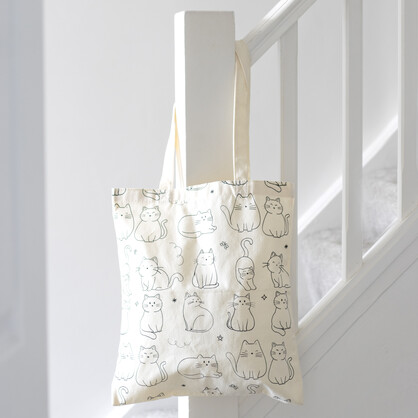 White Cat Print Polycotton Tote Bag