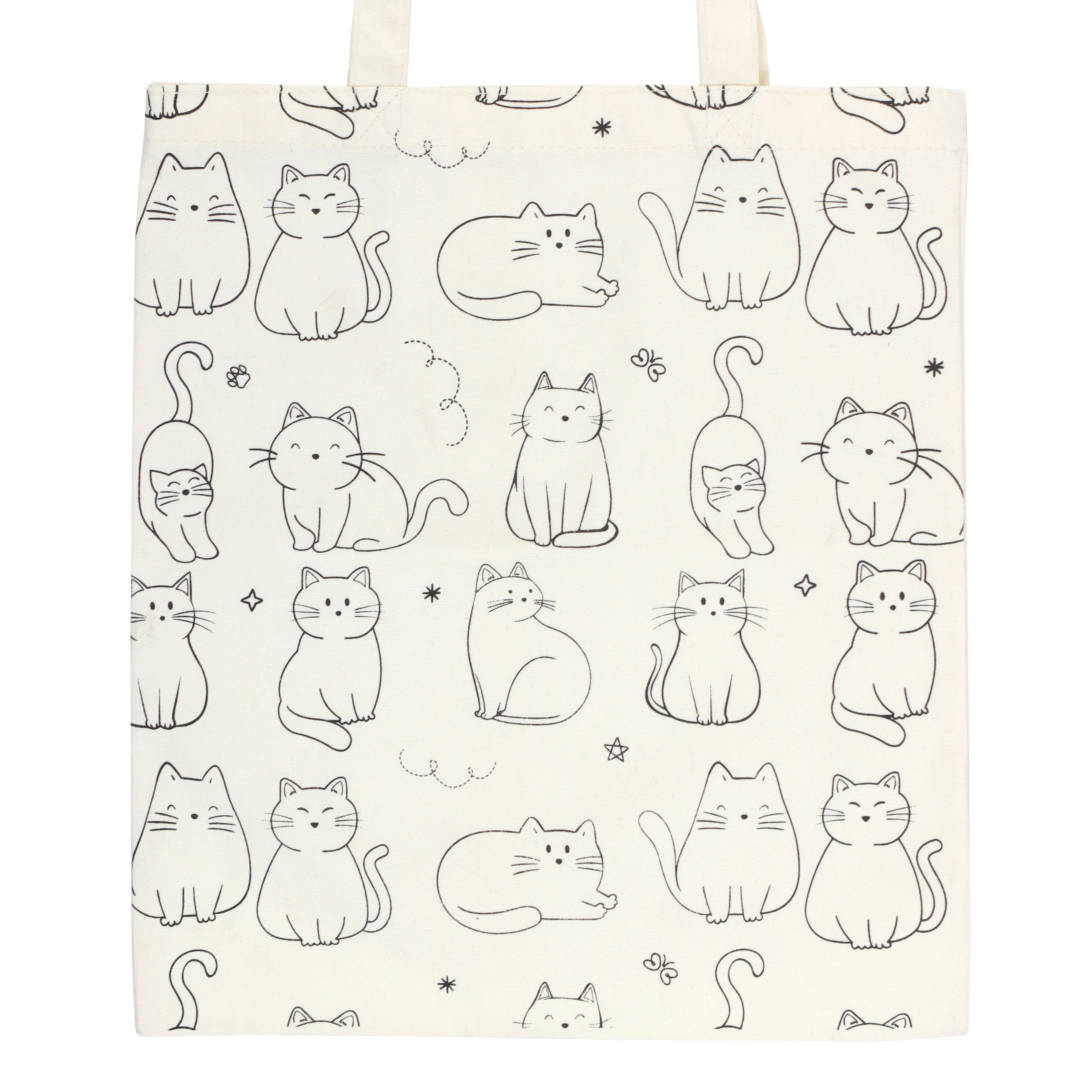 White Cat Print Polycotton Tote Bag