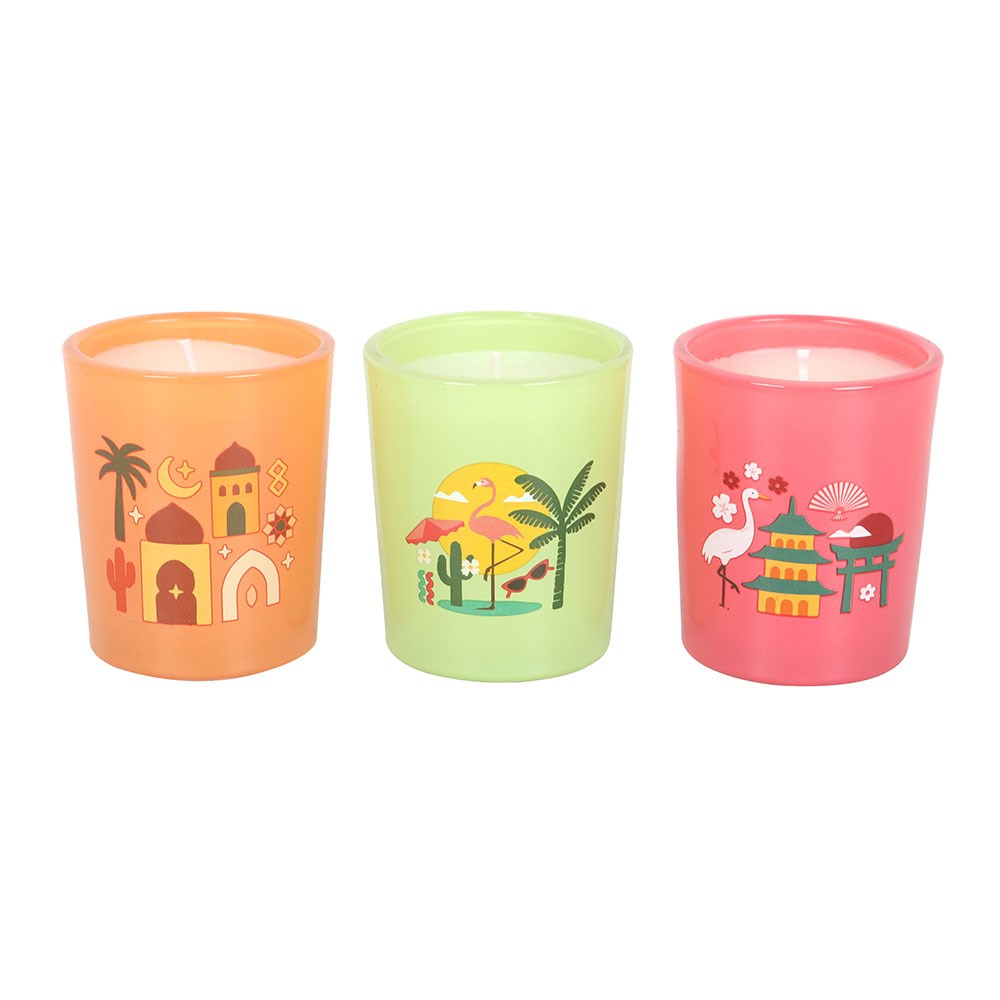 S/3 Scents Around the World glass candles