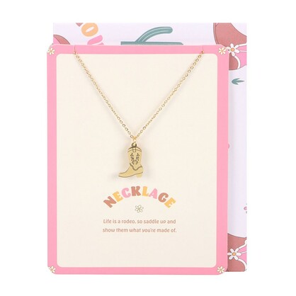 Pink Cowboy boot necklace with card