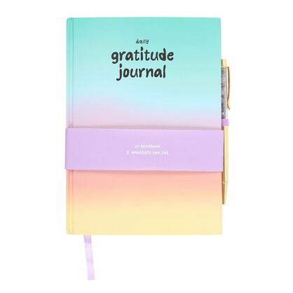 Mindful Moments gratitude journal with amethyst pen
