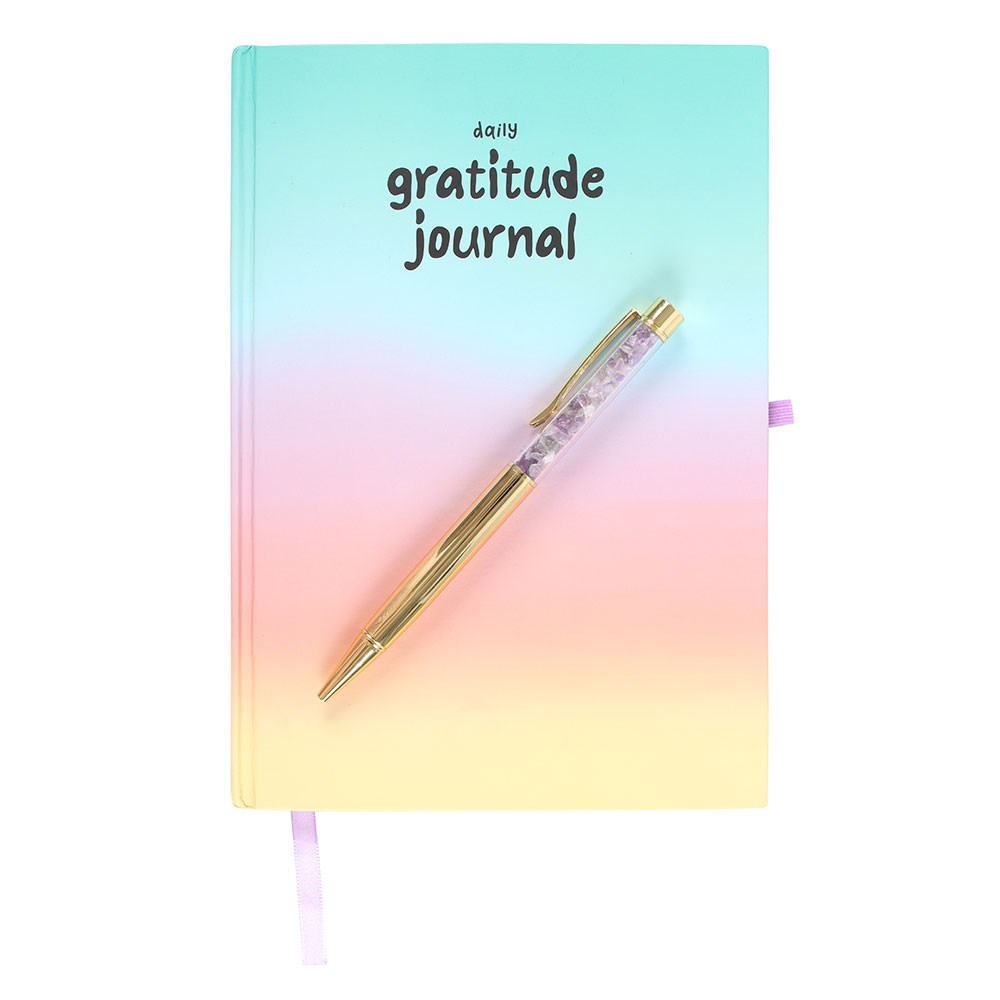 Mindful Moments gratitude journal with amethyst pen