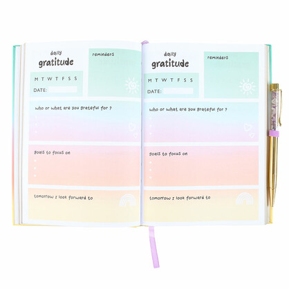 Mindful Moments gratitude journal with amethyst pen