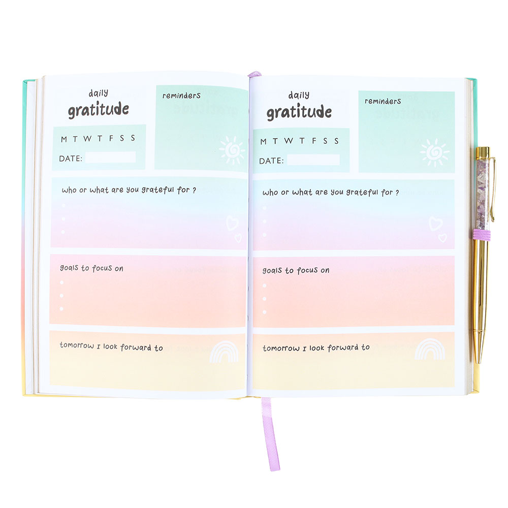Mindful Moments gratitude journal with amethyst pen