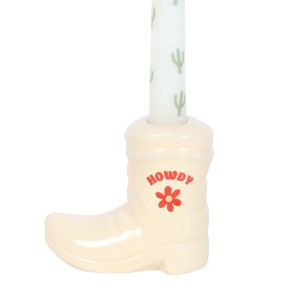Cowboy boot candle holder with candle