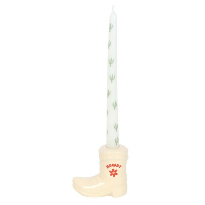 Cowboy boot candle holder with candle