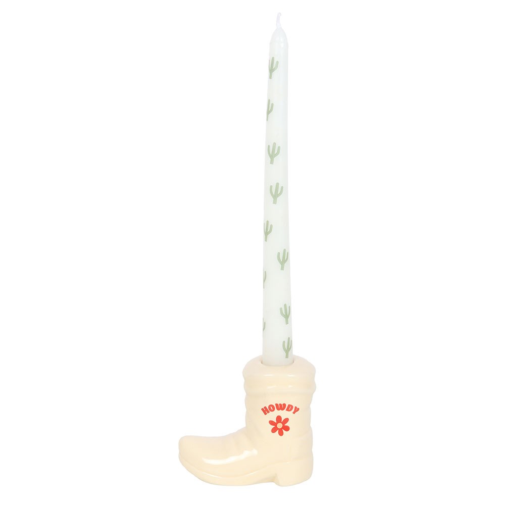 Cowboy boot candle holder with candle