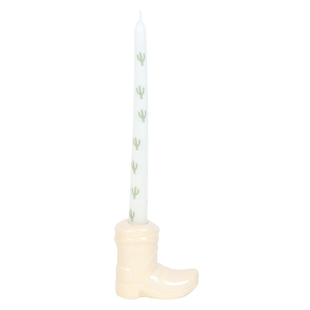Cowboy boot candle holder with candle