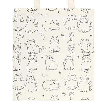 White Cat Print Polycotton Tote Bag