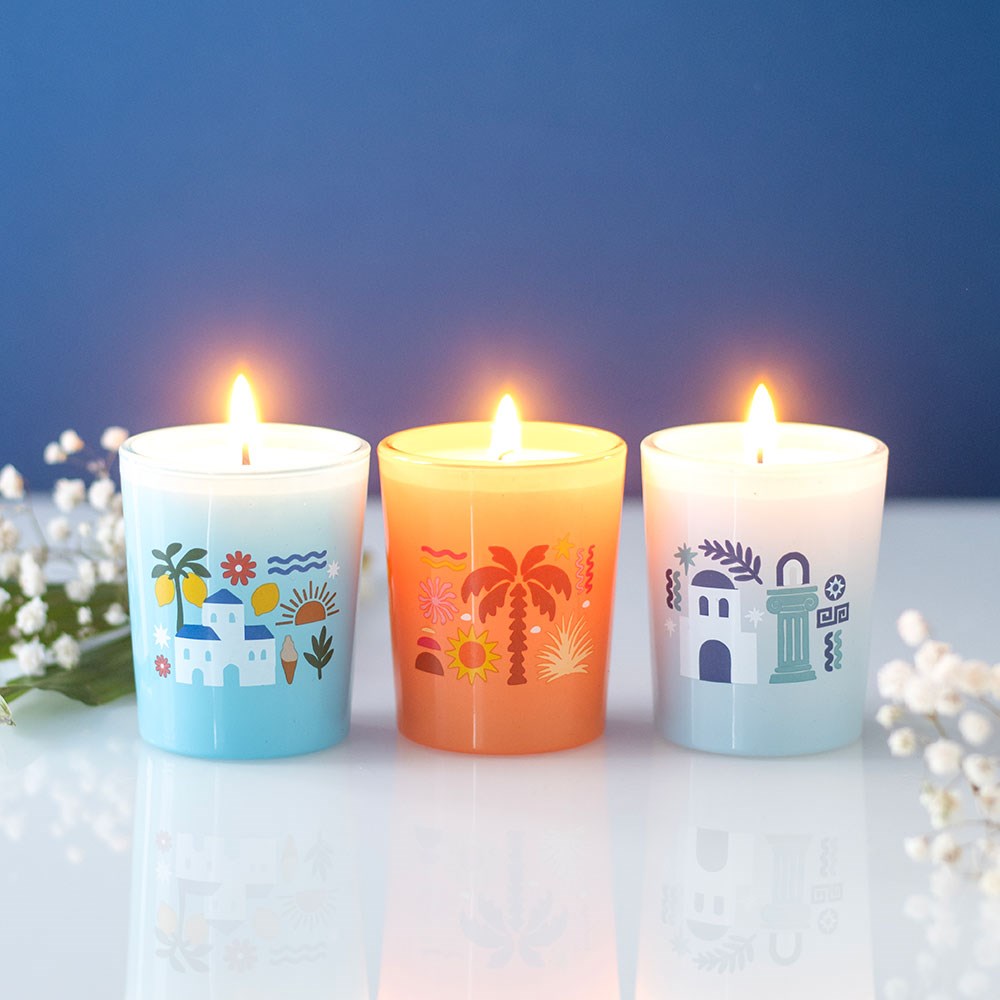 S/3 Scents of Europe glass candles
