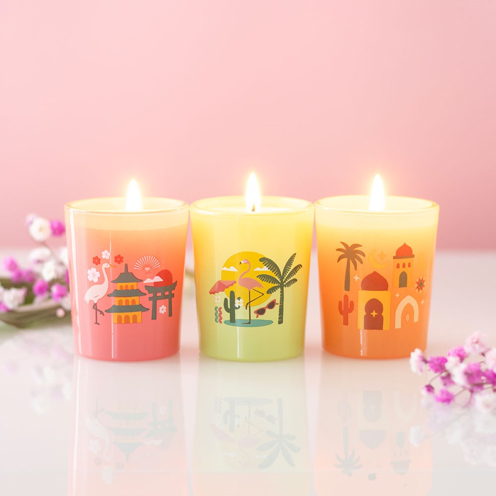S/3 Scents Around the World glass candles