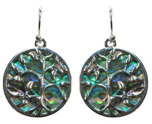 E1749 PAUA TREE ROUND EARRINGS