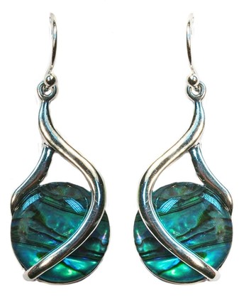E1751 BLUE PAUA/RHODIUM ROUND DESIGN EARRINGS