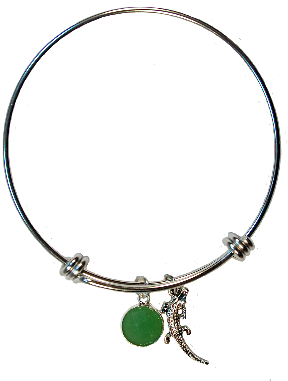 BR6888  Stainless Steel BANGLE W/ CROCODILE & GREEN GEM