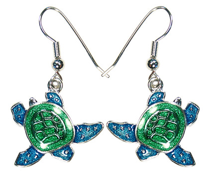 E1541  BLUE/GREEN TURTLE EARRINGS