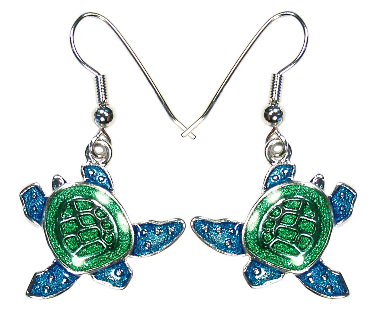 E1541  BLUE/GREEN TURTLE EARRINGS