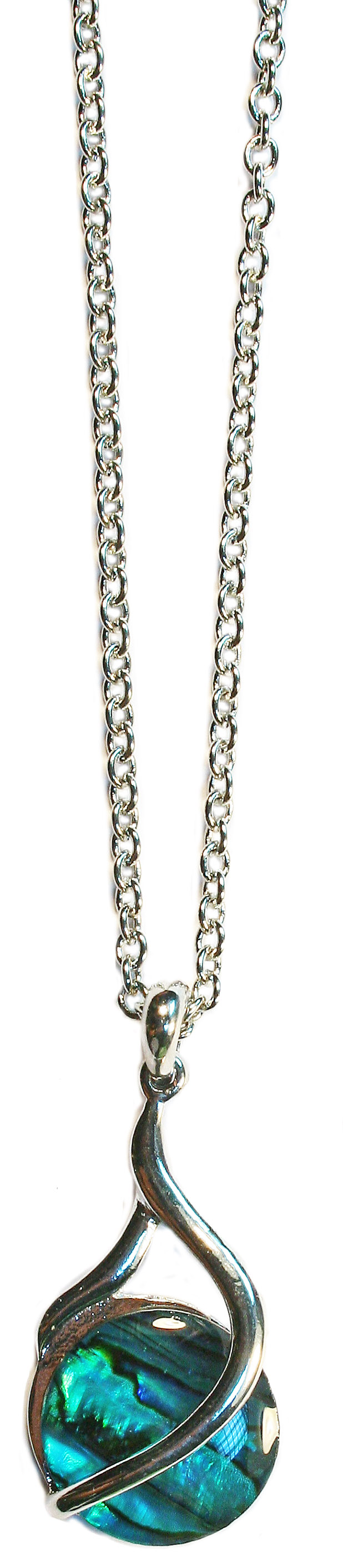 P5943 BLUE PAUA ROUND DESIGN PENDANT ON CHAIN NECKLACE