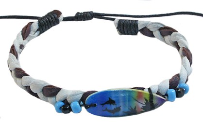 BR6283 SURFBOARD BROWN & WHITE PLAITED CORD BRACELET