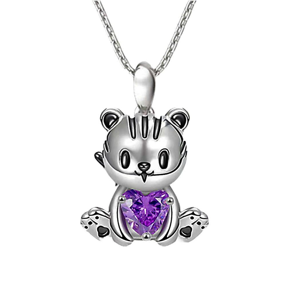 P8162 TIGER PURPLE CRYSTAL HEART PENDANT