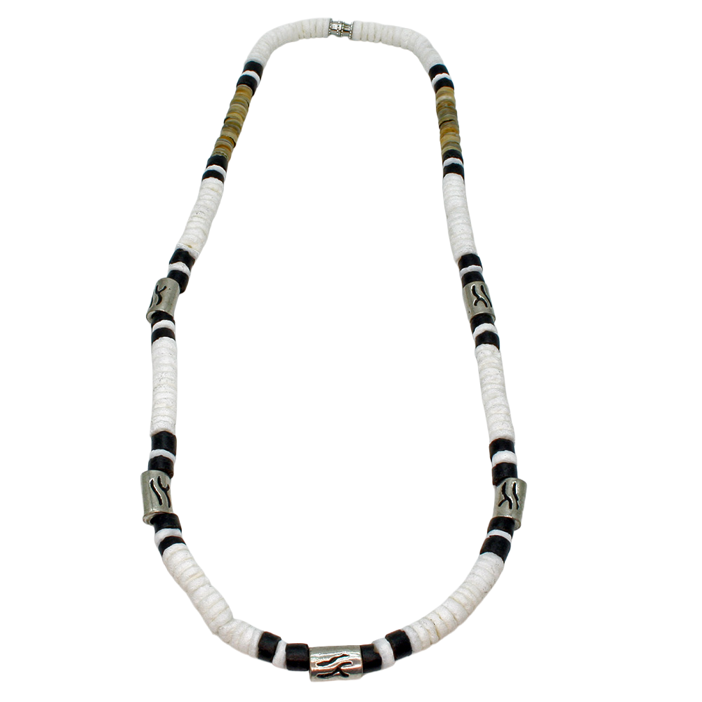 P6909 WHITE HEISHIE SHELL W/ METAL WAVE FEATURE BEADS