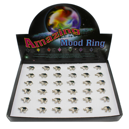 MR203BOX  36 PCE AMAZING MOOD RING BOX - ELEPHANT
