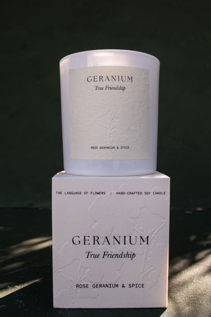 Geranium Large Candle| Rose Geranium & Spice | Language of Flowers