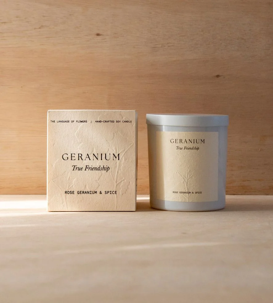 Geranium Large Candle| Rose Geranium & Spice | Language of Flowers