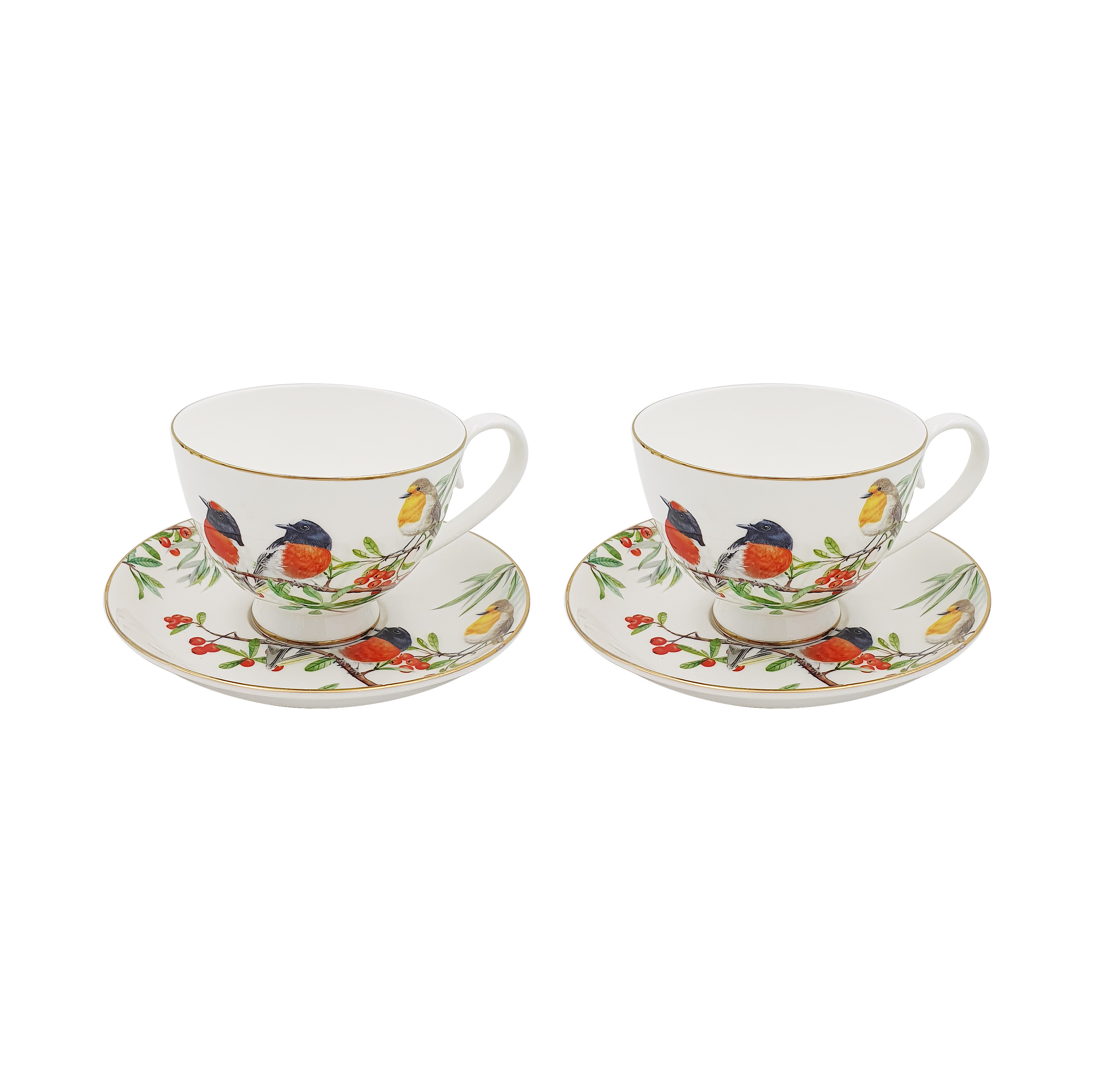 Red Breasted Robin 2 (250cc) Cups & 2 Saucers Set