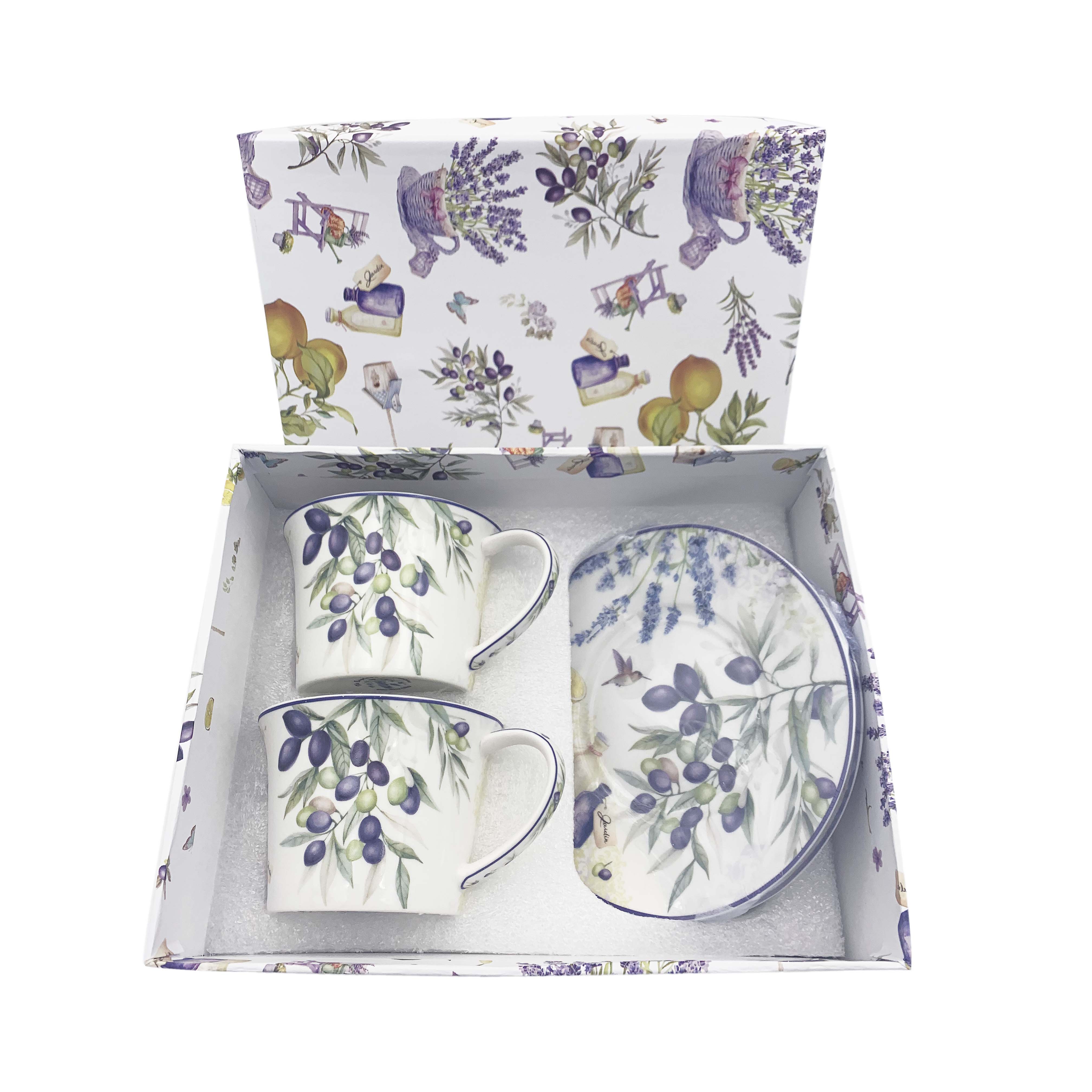 Lavender and Olive 2 (250cc) Cups & 2 Saucers Set