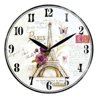 28.8cm MDF Eiffel Tower w/flowers Wall Clock