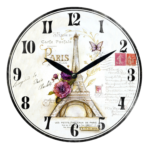 28.8cm MDF Eiffel Tower w/flowers Wall Clock