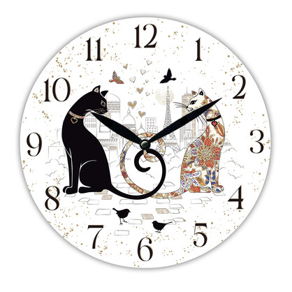 28.8cm MDF Cat Couple with Eiffel Tower Wall Clock