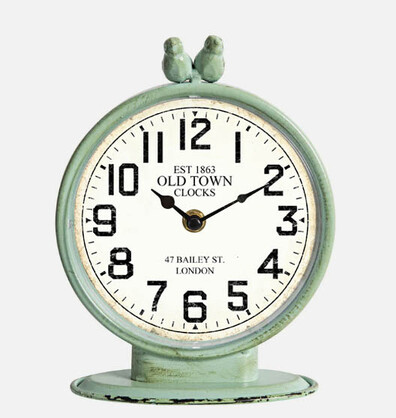 Metal Antique Green Table Clock 16.5*22*8cm