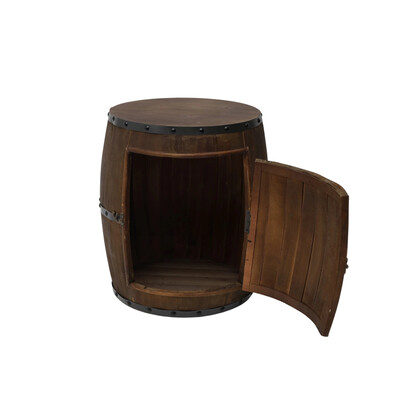 45.7*45.7*49.5cm Barrel-style Wooden Side table with a storage door