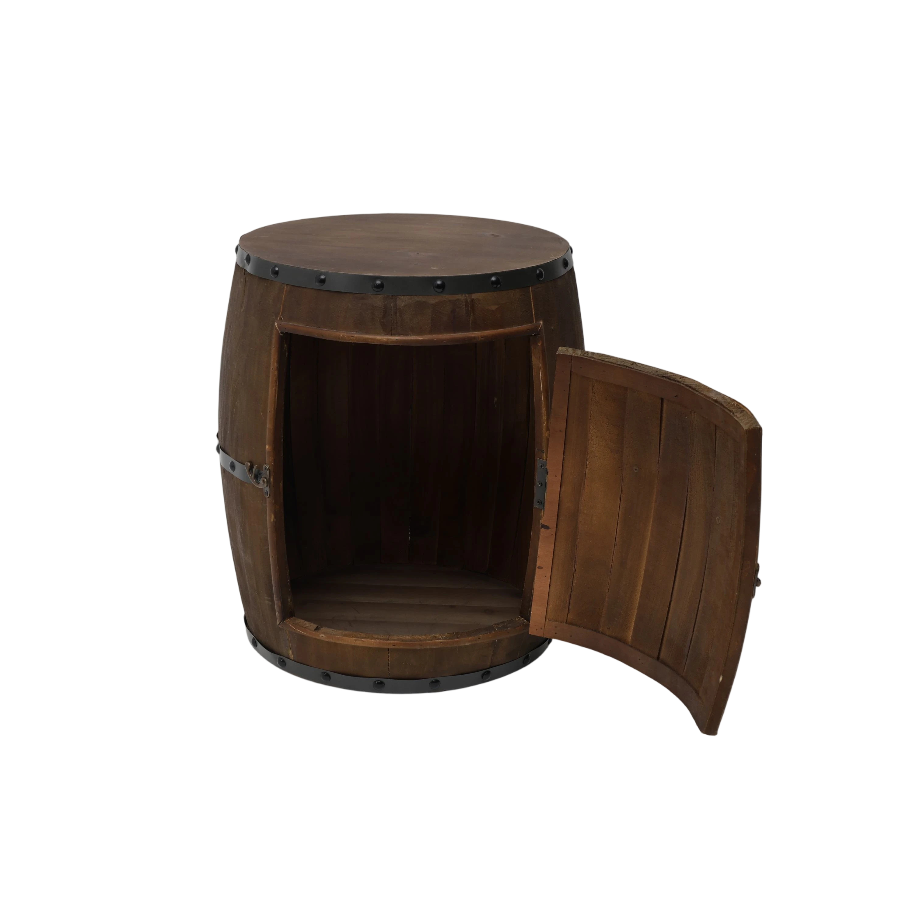 45.7*45.7*49.5cm Barrel-style Wooden Side table with a storage door