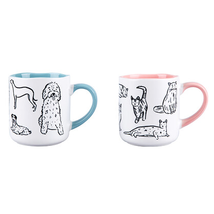 2/A Embossed Cats and Dogs Mug 450ml with individual craft window box