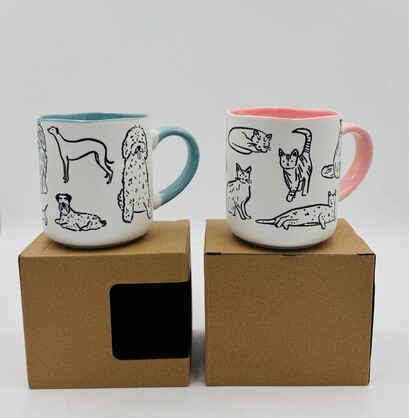 2/A Embossed Cats and Dogs Mug 450ml with individual craft window box