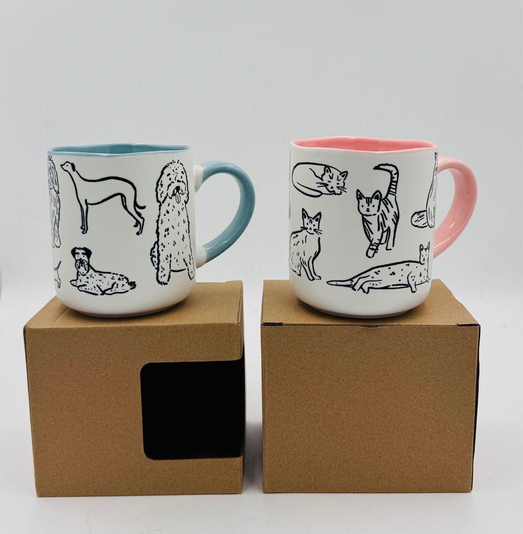2/A Embossed Cats and Dogs Mug 450ml with individual craft window box